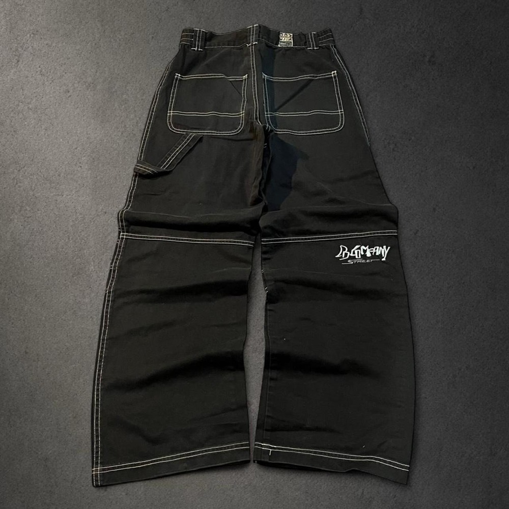 Y2K 2000s Baggy Grunge Indie Skater Hip Hop Embroidered Black Carpenter Pants